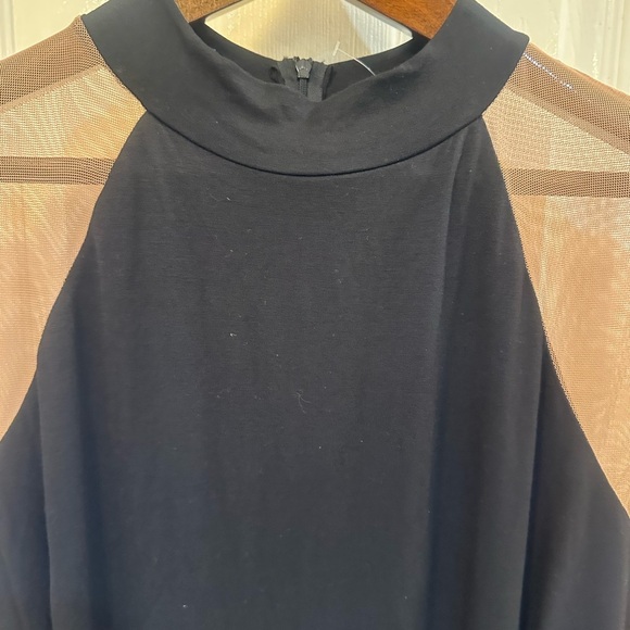 MAXI Black Lined & Tan Mesh Peek a Boo Shoulders & Sides Dress Size L NWOT - Picture 8 of 12